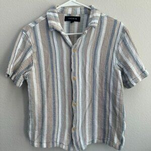 Pac sun Striped khaki blue Button-Up short sleeve Shirt Small